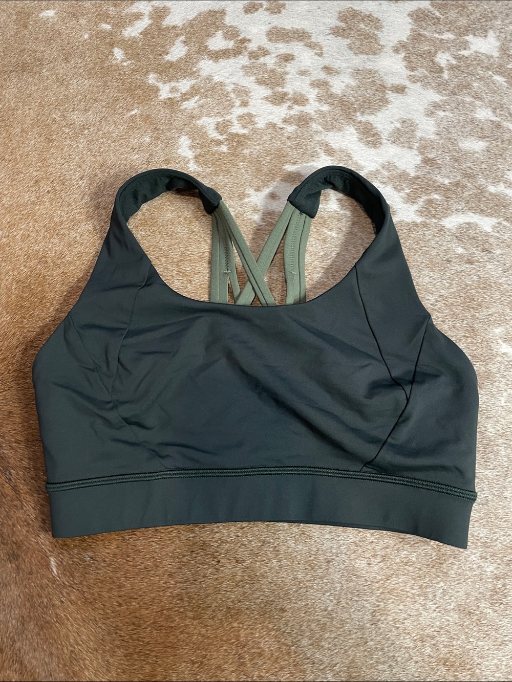 lululemon athletica Hunter Green Sports Bra with Light Olive Straps